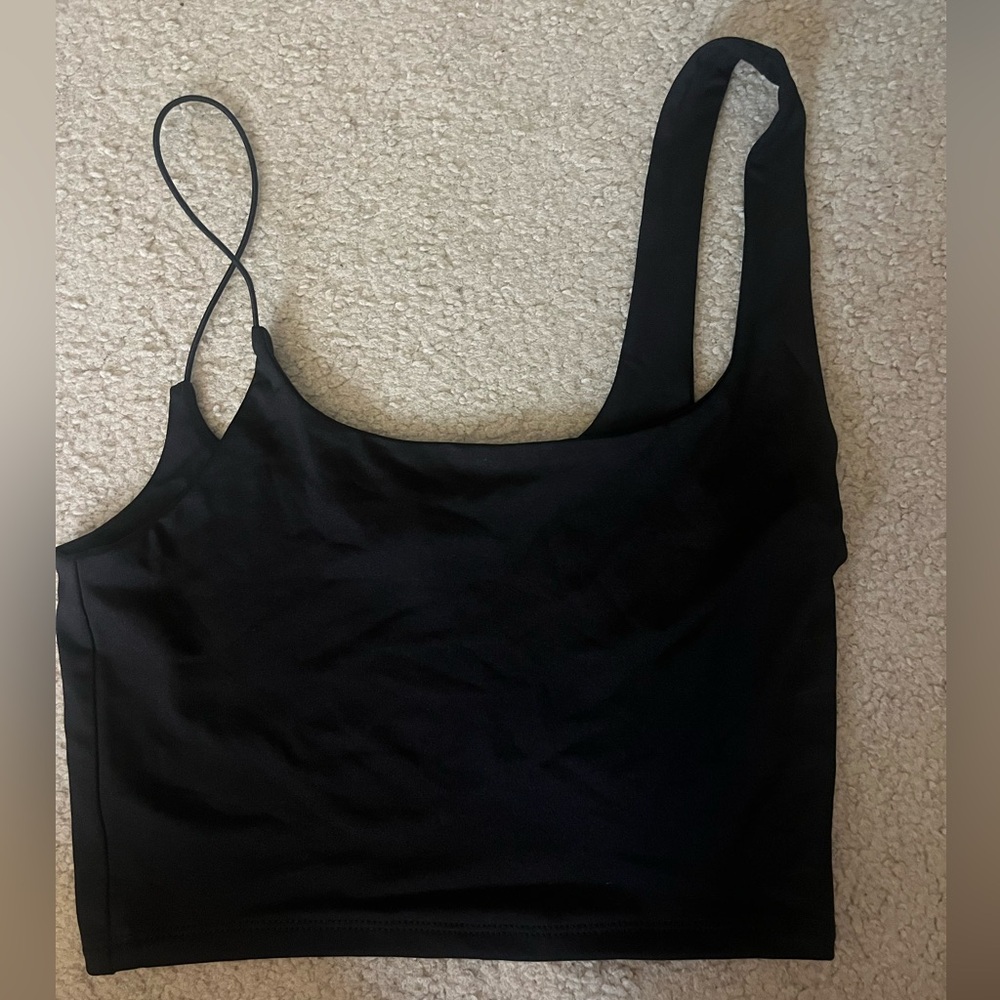 Black cropped top with two different straps